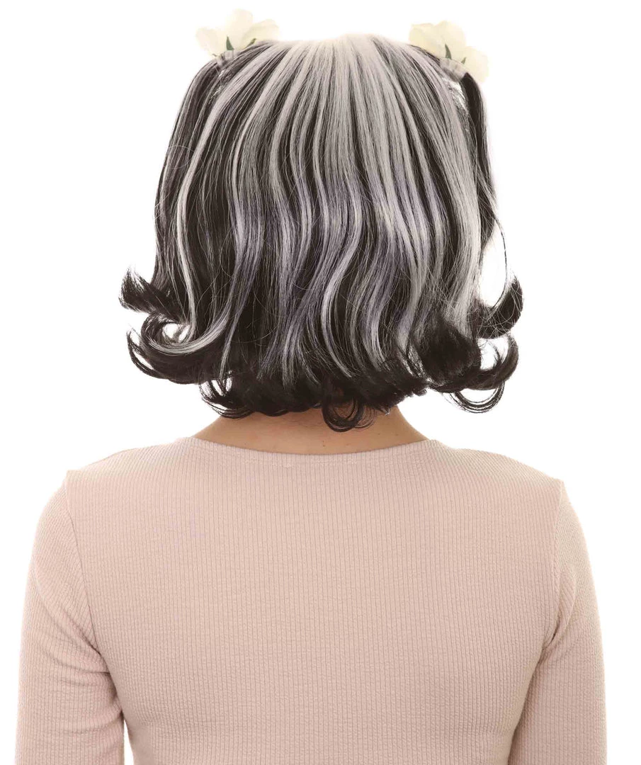 HPO Womens Gothic Pigtail Ghost Witch Bride Zombie Wig With Rose | Two Tones Black And Grey Scary Wigs | Premium Breathable Capless Cap Women's 4 HPO Womens Gothic Pigtail Ghost Witch Bride Zombie Wig With Rose | Two Tones Black And Grey Scary Wigs | Premium Breathable Capless Cap Women's
