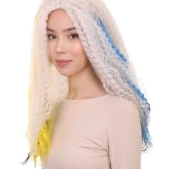 HPO Monster Womens Wig | White Long Curly Wig | Premium Breathable Capless Cap