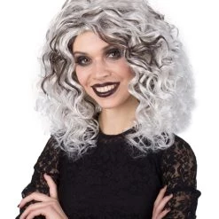 BC Evil Fashionable Queen | Women's Black And White Color Curly Shoulder Length Trendy Evil Fashionable Queen Wig