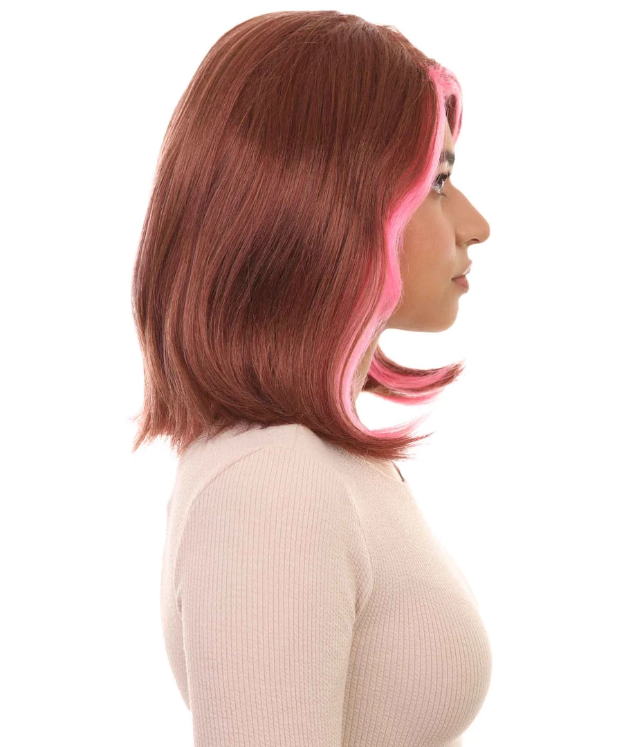 HPO Womens Two-tone Wig | Brown & Pink Party Wigs | Premium Breathable Capless Cap 5 HPO Womens Two-tone Wig | Brown & Pink Party Wigs | Premium Breathable Capless Cap