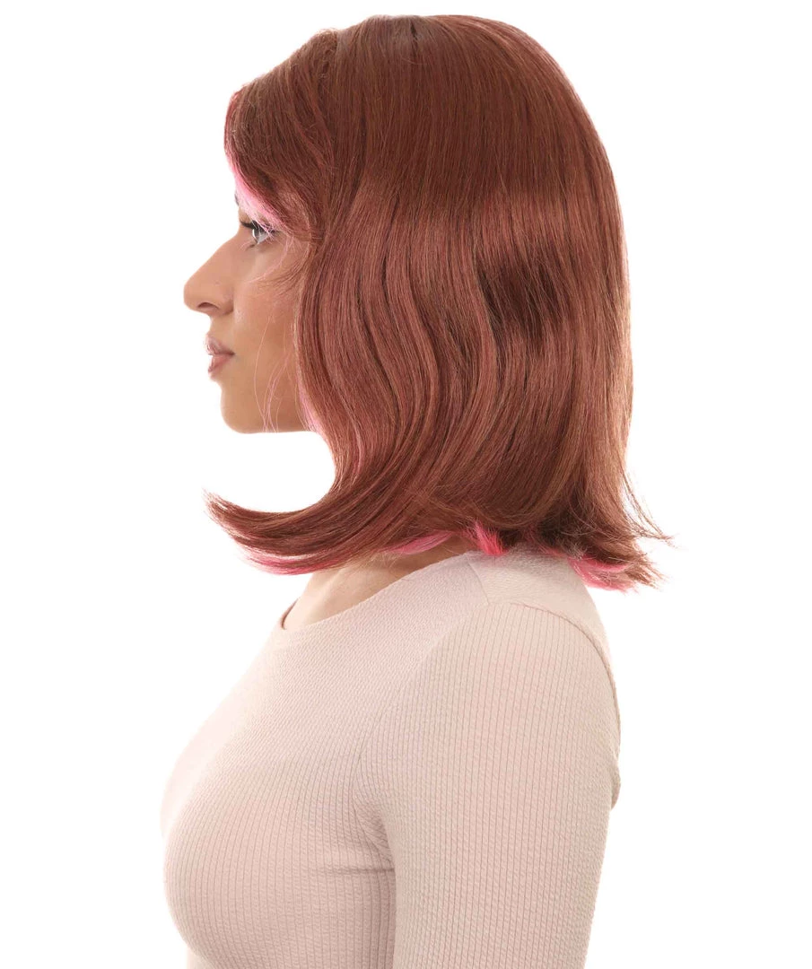 HPO Womens Two-tone Wig | Brown & Pink Party Wigs | Premium Breathable Capless Cap 3 HPO Womens Two-tone Wig | Brown & Pink Party Wigs | Premium Breathable Capless Cap