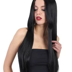 HPO Men's Black Long Straight Womens Wig | Long Straight Cosplay Halloween Wig | Premium Breathable Capless Cap