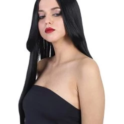 HPO Men's Black Long Straight Womens Wig | Long Straight Cosplay Halloween Wig | Premium Breathable Capless Cap