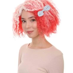 HPO Womens Pink White Ombre Doll Curly Wig | Ombre Fashion Wigs | Premium Breathable Capless Cap