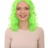 HPO Womens Neon Green Curly Wave Wig | Green Neon Wigs | Premium Breathable Capless Cap