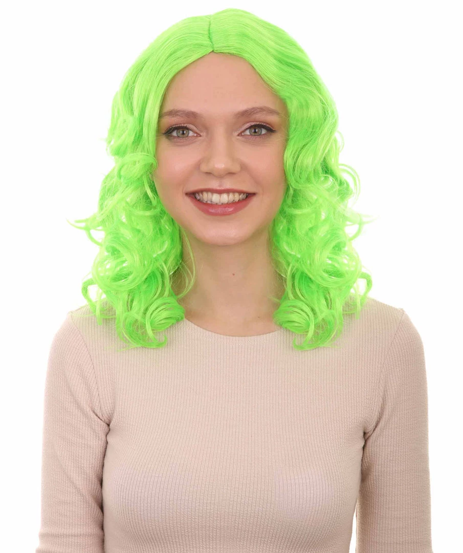 HPO Womens Neon Green Curly Wave Wig | Green Neon Wigs | Premium Breathable Capless Cap 1 HPO Womens Neon Green Curly Wave Wig | Green Neon Wigs | Premium Breathable Capless Cap