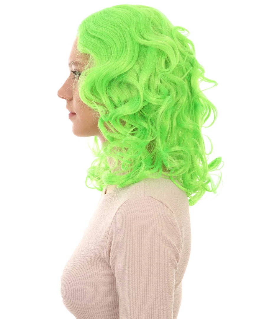 HPO Womens Neon Green Curly Wave Wig | Green Neon Wigs | Premium Breathable Capless Cap 3 HPO Womens Neon Green Curly Wave Wig | Green Neon Wigs | Premium Breathable Capless Cap