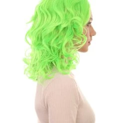 HPO Womens Neon Green Curly Wave Wig | Green Neon Wigs | Premium Breathable Capless Cap 13 HPO Womens Neon Green Curly Wave Wig | Green Neon Wigs | Premium Breathable Capless Cap