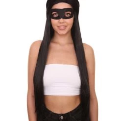 HPO 30" Womens Superwoman Wig | Violet Parr Black Wig With Mask Set | TV/Movie Wigs | Premium Breathable Capless Cap