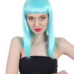 HPO Women's Shoulder Length Party Girl Wig - Aqua Blue, Light Purple Synthetic Fiber Hair