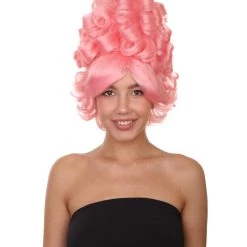 HPO Womens Colonial Lady Curly Wigs | Pink Historical Cosplay Wigs | Premium Breathable Capless Cap Women's
