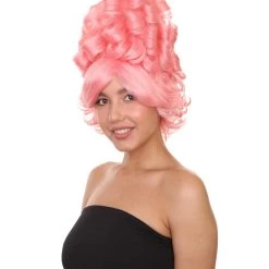 HPO Womens Colonial Lady Curly Wigs | Pink Historical Cosplay Wigs | Premium Breathable Capless Cap Women's