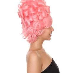 HPO Womens Colonial Lady Curly Wigs | Pink Historical Cosplay Wigs | Premium Breathable Capless Cap Women's