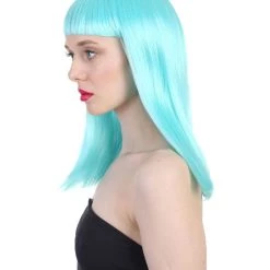 HPO Women's Shoulder Length Party Girl Wig - Aqua Blue, Light Purple Synthetic Fiber Hair 16 HPO Women's Shoulder Length Party Girl Wig - Aqua Blue, Light Purple Synthetic Fiber Hair