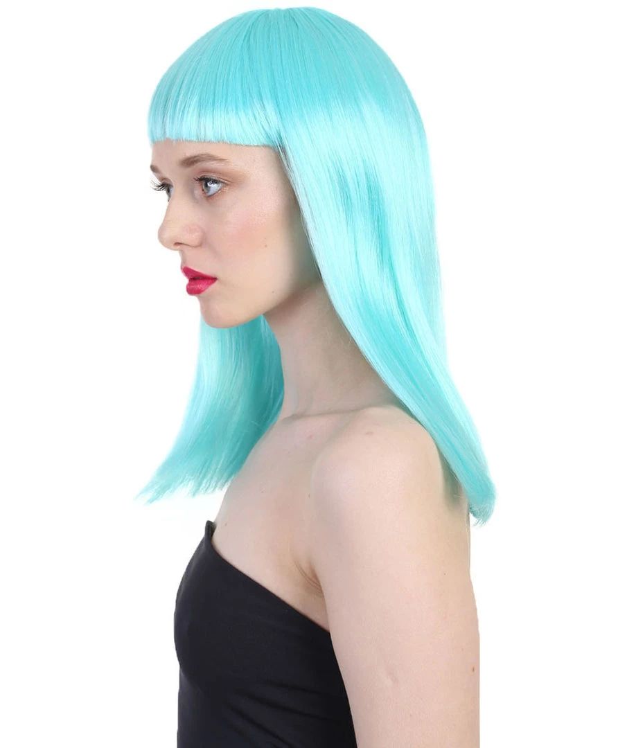 HPO Women's Shoulder Length Party Girl Wig - Aqua Blue, Light Purple Synthetic Fiber Hair 4 HPO Women's Shoulder Length Party Girl Wig - Aqua Blue, Light Purple Synthetic Fiber Hair