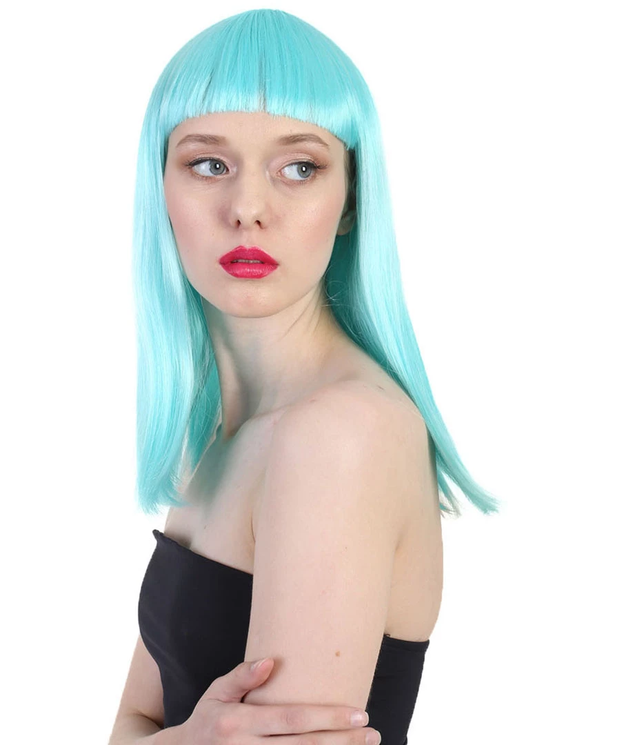 HPO Women's Shoulder Length Party Girl Wig - Aqua Blue, Light Purple Synthetic Fiber Hair 5 HPO Women's Shoulder Length Party Girl Wig - Aqua Blue, Light Purple Synthetic Fiber Hair