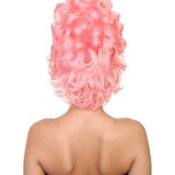 HPO Womens Colonial Lady Curly Wigs | Pink Historical Cosplay Wigs | Premium Breathable Capless Cap Women's