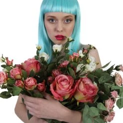 HPO Women's Shoulder Length Party Girl Wig - Aqua Blue, Light Purple Synthetic Fiber Hair