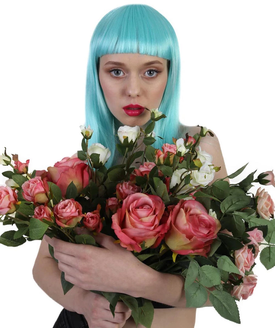 HPO Women's Shoulder Length Party Girl Wig - Aqua Blue, Light Purple Synthetic Fiber Hair 1 HPO Women's Shoulder Length Party Girl Wig - Aqua Blue, Light Purple Synthetic Fiber Hair