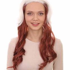 HPO Womens Superhero Curly Long Wig | White & Brown TV/Movie Wigs | Premium Breathable Capless Cap Women's