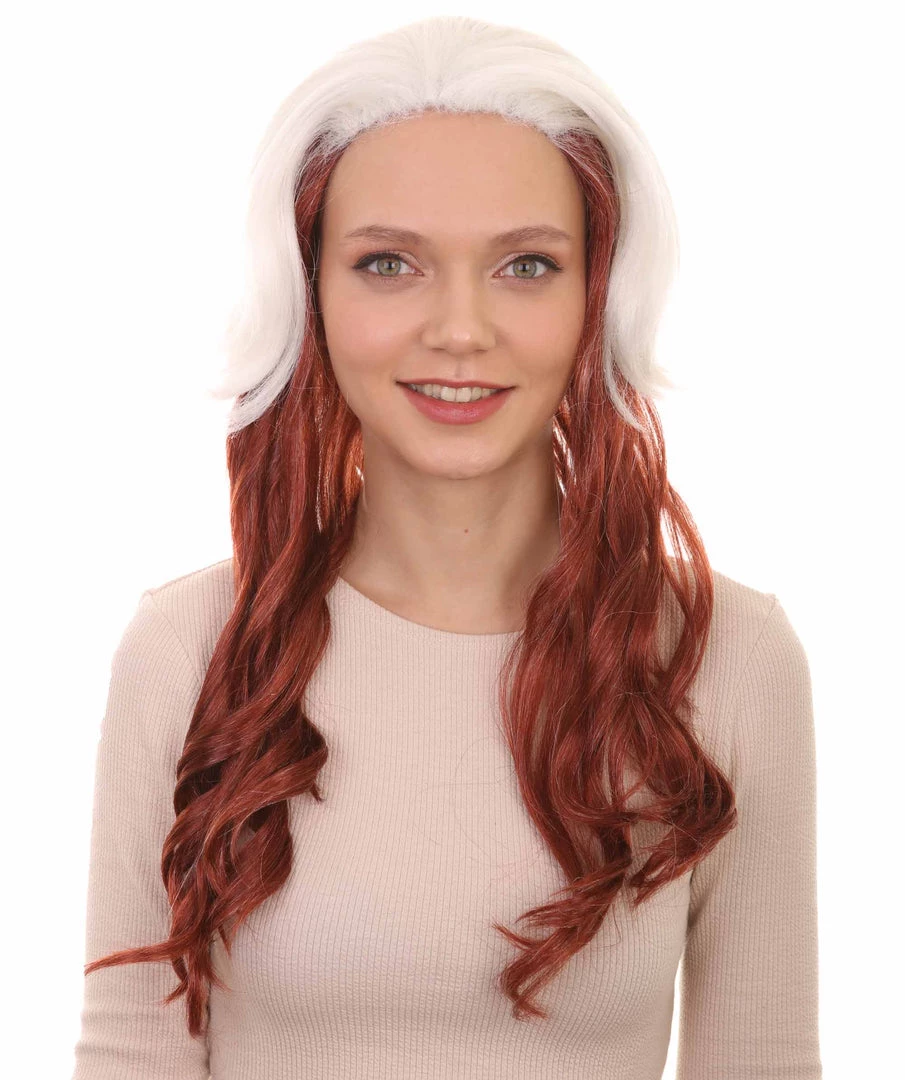 HPO Womens Superhero Curly Long Wig | White & Brown TV/Movie Wigs | Premium Breathable Capless Cap Women's 1 HPO Womens Superhero Curly Long Wig | White & Brown TV/Movie Wigs | Premium Breathable Capless Cap Women's