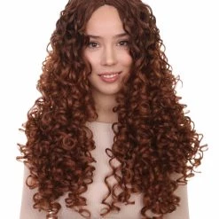 HPO Women's Womens Brown Long Curly Wig Song Contest 2018 | Celebrity Wigs | Premium Breathable Capless Cap