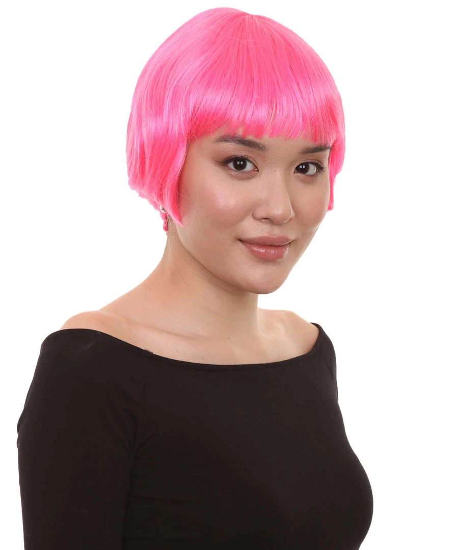 HPO Pink Short Bob Womens Wig | Party Ready Fancy Cosplay Halloween Wig | Premium Breathable Capless Cap Women's 6 HPO Pink Short Bob Womens Wig | Party Ready Fancy Cosplay Halloween Wig | Premium Breathable Capless Cap Women's