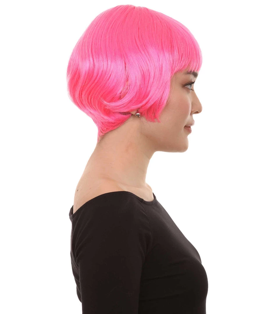 HPO Pink Short Bob Womens Wig | Party Ready Fancy Cosplay Halloween Wig | Premium Breathable Capless Cap Women's 5 HPO Pink Short Bob Womens Wig | Party Ready Fancy Cosplay Halloween Wig | Premium Breathable Capless Cap Women's