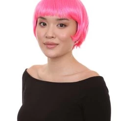 HPO Pink Short Bob Womens Wig | Party Ready Fancy Cosplay Halloween Wig | Premium Breathable Capless Cap Women's