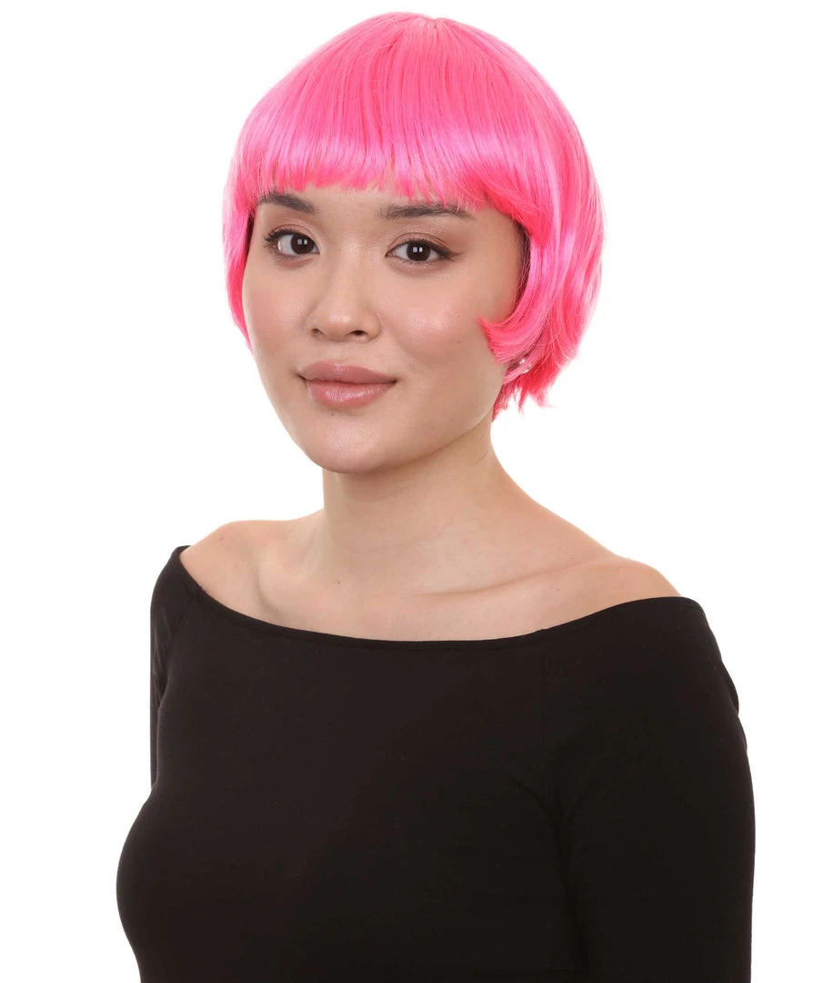 HPO Pink Short Bob Womens Wig | Party Ready Fancy Cosplay Halloween Wig | Premium Breathable Capless Cap Women's 2 HPO Pink Short Bob Womens Wig | Party Ready Fancy Cosplay Halloween Wig | Premium Breathable Capless Cap Women's
