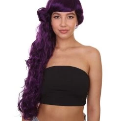 HPO 26" Long Wavy Womens Wig | Purple Halloween Wig | Premium Breathable Capless Cap Women's