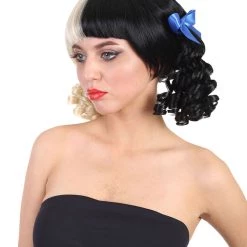 HPO Women's Wig | Curly Ponytail Wig W/ Blue Ribbons, Black & Blonde Celebrity Wig | Premium Breathable Capless Cap 10 HPO Women's Wig | Curly Ponytail Wig W/ Blue Ribbons, Black & Blonde Celebrity Wig | Premium Breathable Capless Cap
