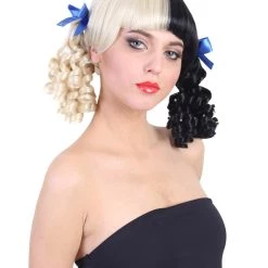 HPO Women's Wig | Curly Ponytail Wig W/ Blue Ribbons, Black & Blonde Celebrity Wig | Premium Breathable Capless Cap 12 HPO Women's Wig | Curly Ponytail Wig W/ Blue Ribbons, Black & Blonde Celebrity Wig | Premium Breathable Capless Cap