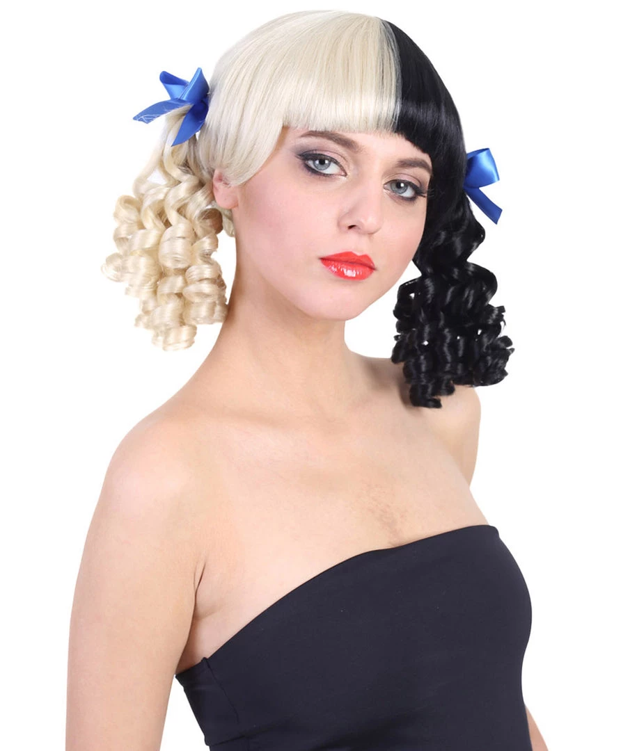 HPO Women's Wig | Curly Ponytail Wig W/ Blue Ribbons, Black & Blonde Celebrity Wig | Premium Breathable Capless Cap 5 HPO Women's Wig | Curly Ponytail Wig W/ Blue Ribbons, Black & Blonde Celebrity Wig | Premium Breathable Capless Cap