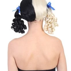 HPO Women's Wig | Curly Ponytail Wig W/ Blue Ribbons, Black & Blonde Celebrity Wig | Premium Breathable Capless Cap 11 HPO Women's Wig | Curly Ponytail Wig W/ Blue Ribbons, Black & Blonde Celebrity Wig | Premium Breathable Capless Cap