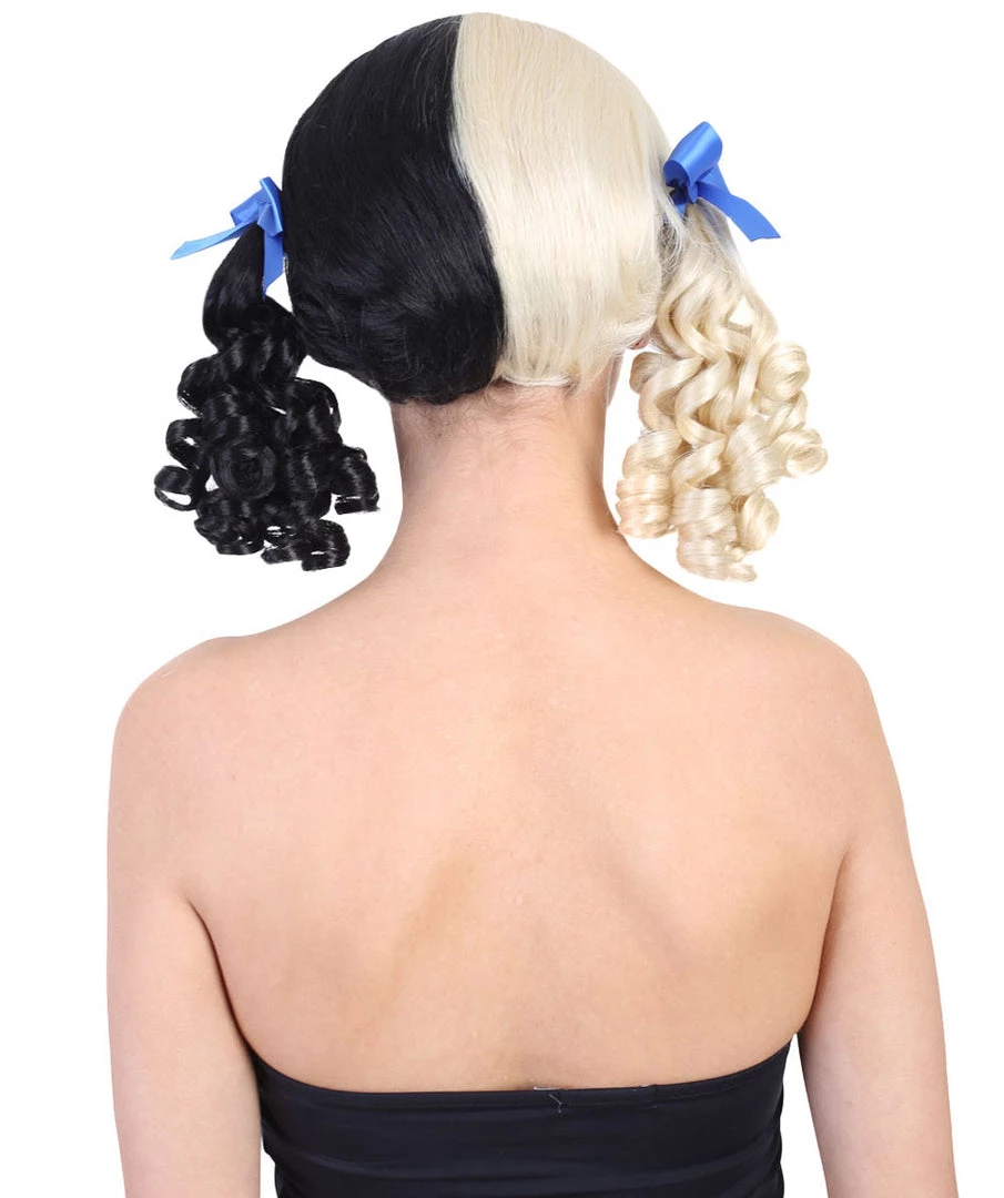 HPO Women's Wig | Curly Ponytail Wig W/ Blue Ribbons, Black & Blonde Celebrity Wig | Premium Breathable Capless Cap 4 HPO Women's Wig | Curly Ponytail Wig W/ Blue Ribbons, Black & Blonde Celebrity Wig | Premium Breathable Capless Cap