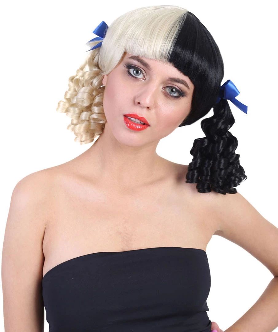 HPO Women's Wig | Curly Ponytail Wig W/ Blue Ribbons, Black & Blonde Celebrity Wig | Premium Breathable Capless Cap 2 HPO Women's Wig | Curly Ponytail Wig W/ Blue Ribbons, Black & Blonde Celebrity Wig | Premium Breathable Capless Cap