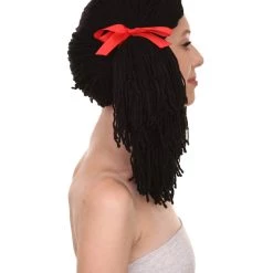 HPO Women's Gothic Rag Doll Womens Wig | Horror Halloween Wig With Red Ribbon | Premium Breathable Capless Cap