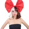 HPO Singer Women's Short Straight Wig | W/ Large Red Bow Brown & Blonde Celebrity Wig | Premium Breathable Capless Cap