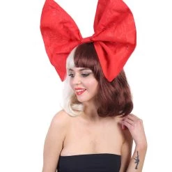 HPO Singer Women's Short Straight Wig | W/ Large Red Bow Brown & Blonde Celebrity Wig | Premium Breathable Capless Cap