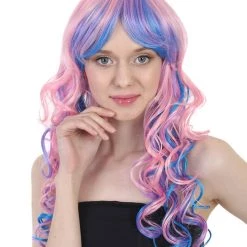 HPO Rave Candy Purple & Blue Adult's Womens Wig | Long Curly Cosplay Halloween Wig | Premium Breathable Capless Cap Men's