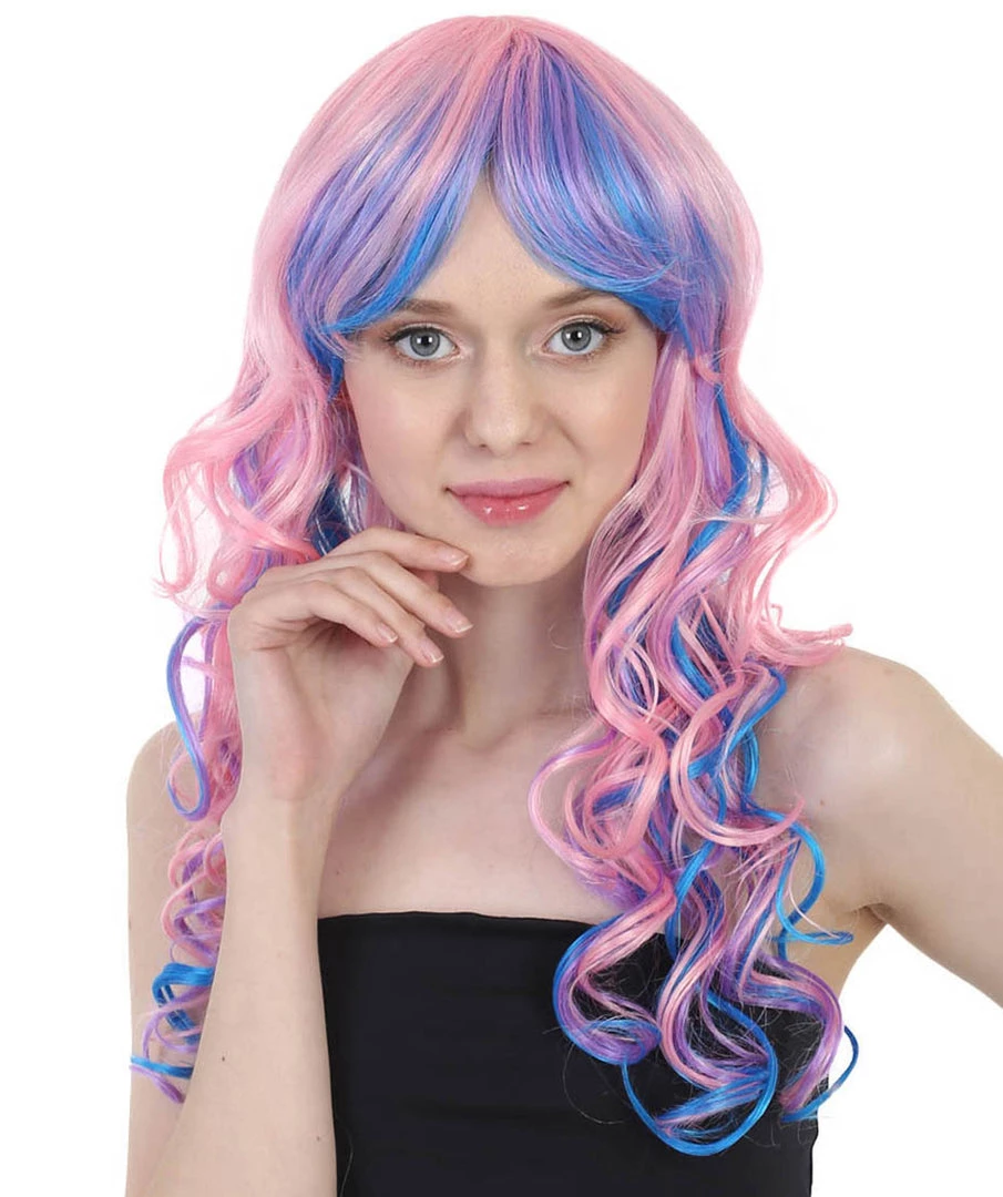 HPO Rave Candy Purple & Blue Adult's Womens Wig | Long Curly Cosplay Halloween Wig | Premium Breathable Capless Cap Men's 1 HPO Rave Candy Purple & Blue Adult's Womens Wig | Long Curly Cosplay Halloween Wig | Premium Breathable Capless Cap Men's