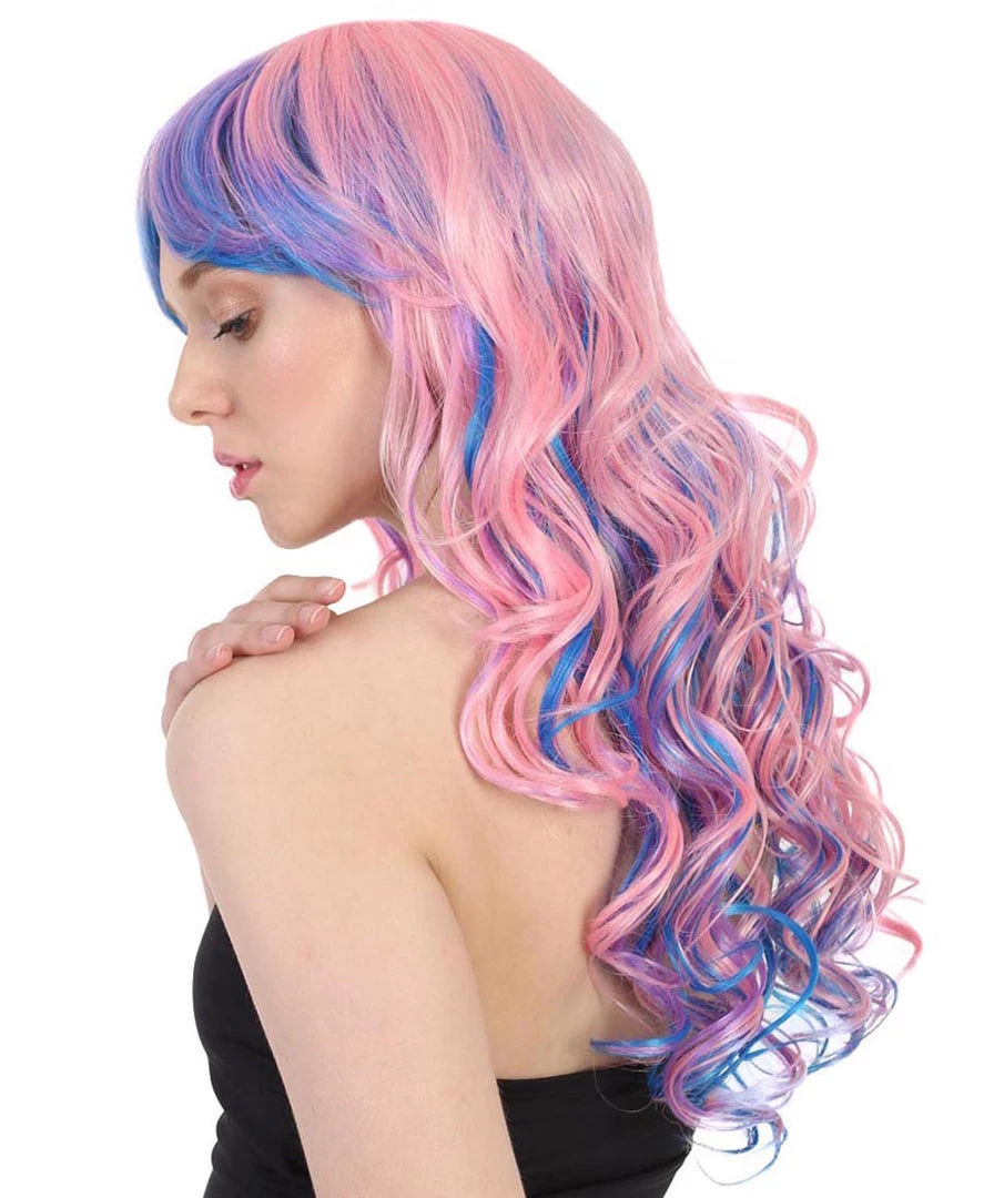 HPO Rave Candy Purple & Blue Adult's Womens Wig | Long Curly Cosplay Halloween Wig | Premium Breathable Capless Cap Men's 4 HPO Rave Candy Purple & Blue Adult's Womens Wig | Long Curly Cosplay Halloween Wig | Premium Breathable Capless Cap Men's