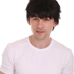 HPO Men's Adult Mens Kung Fu Bruce Lee Wig | Black Cosplay Halloween Wig | Premium Breathable Capless Cap