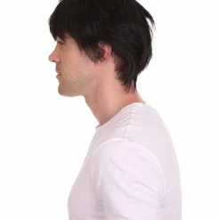 HPO Men's Adult Mens Kung Fu Bruce Lee Wig | Black Cosplay Halloween Wig | Premium Breathable Capless Cap