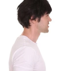 HPO Men's Adult Mens Kung Fu Bruce Lee Wig | Black Cosplay Halloween Wig | Premium Breathable Capless Cap