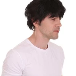 HPO Men's Adult Mens Kung Fu Bruce Lee Wig | Black Cosplay Halloween Wig | Premium Breathable Capless Cap
