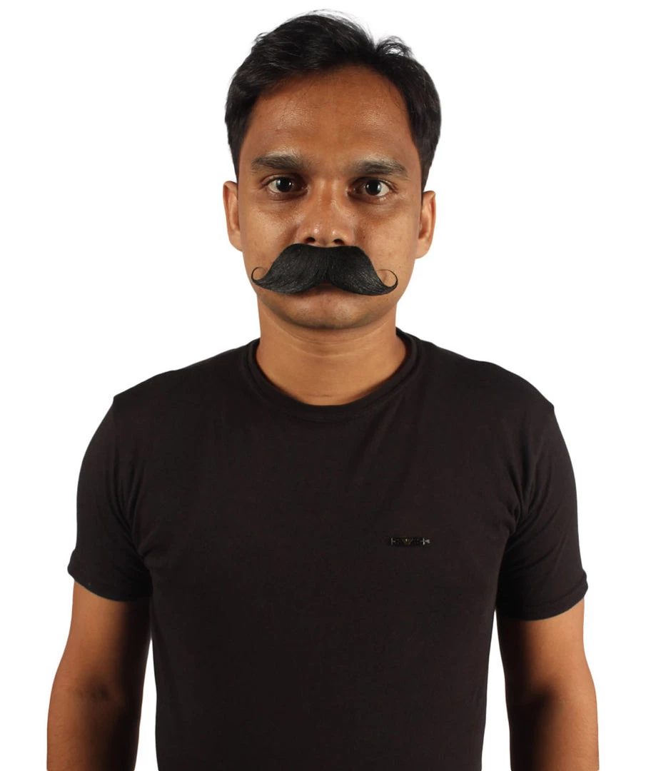 HPO Mens Black Medium Banker Mustache With Styled Ends - Stage Ready Mustache Perfect For Cosplay, Drag, And Performance 2 HPO Mens Black Medium Banker Mustache With Styled Ends - Stage Ready Mustache Perfect For Cosplay, Drag, And Performance
