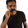 HPO Mens Black Medium Banker Mustache With Styled Ends - Stage Ready Mustache Perfect For Cosplay, Drag, And Performance