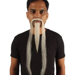 HPO Men's Mens Extra Long White Emperor Beard - Stage Ready Mustache Perfect For Cosplay, Drag, And Performance